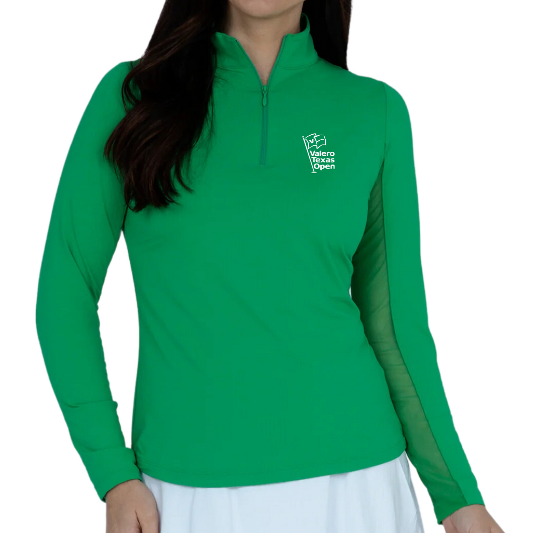 Womens IBKUL Long Sleeve Zip Green Shirt