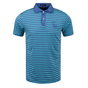 Peter Millar Navy and Green Stripe Bass Performance Jersey Polo